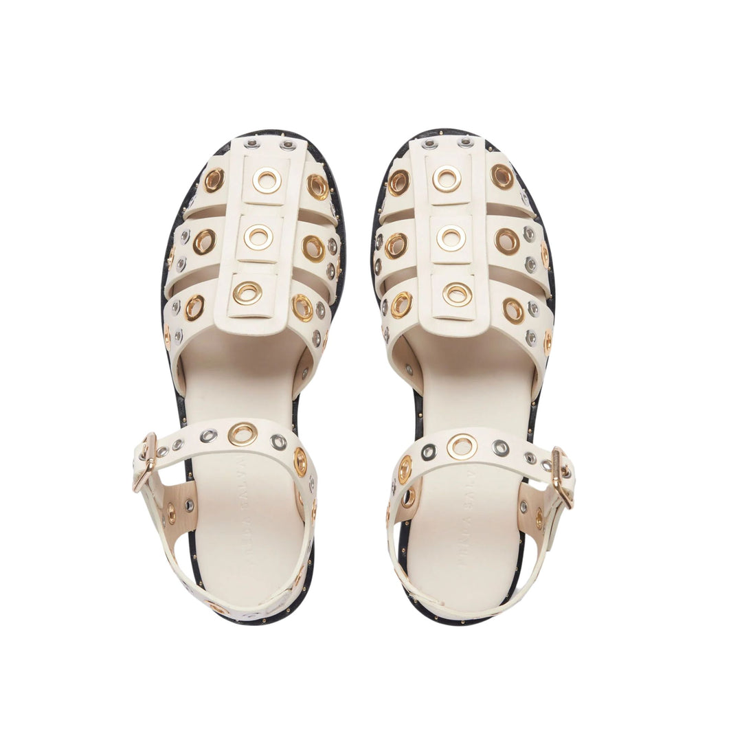 SERA FISHERMAN SANDAL Bone Calf with Mixed Grommets