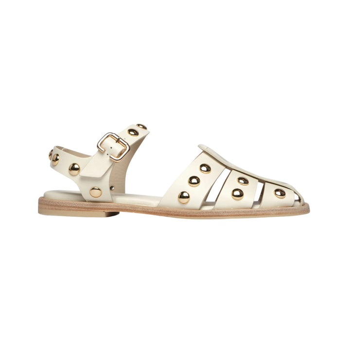 SERA FISHERMAN SANDAL Dove White Calf with Gold Studs