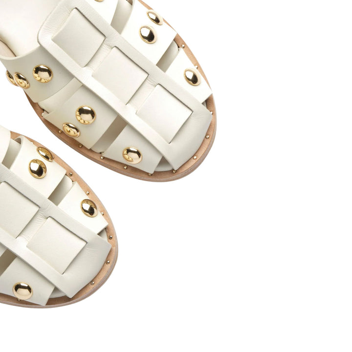 SERA FISHERMAN SANDAL Dove White Calf with Gold Studs
