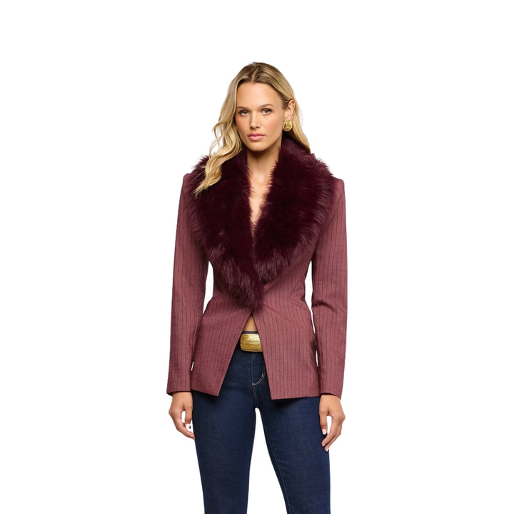 Sheila Fur Collar Blazer in Dark Mauve and Deep Sangria Stripe