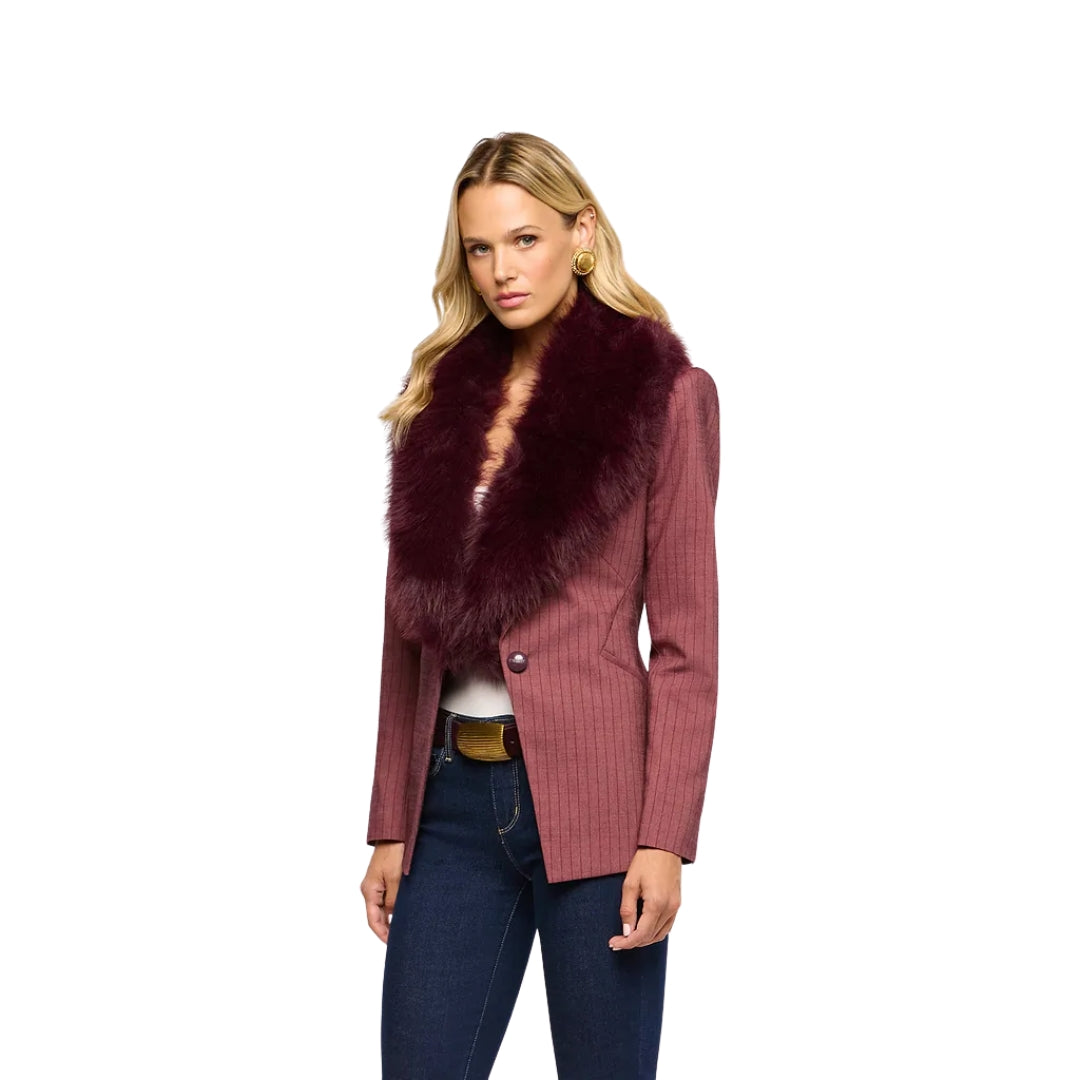 Sheila Fur Collar Blazer in Dark Mauve and Deep Sangria Stripe