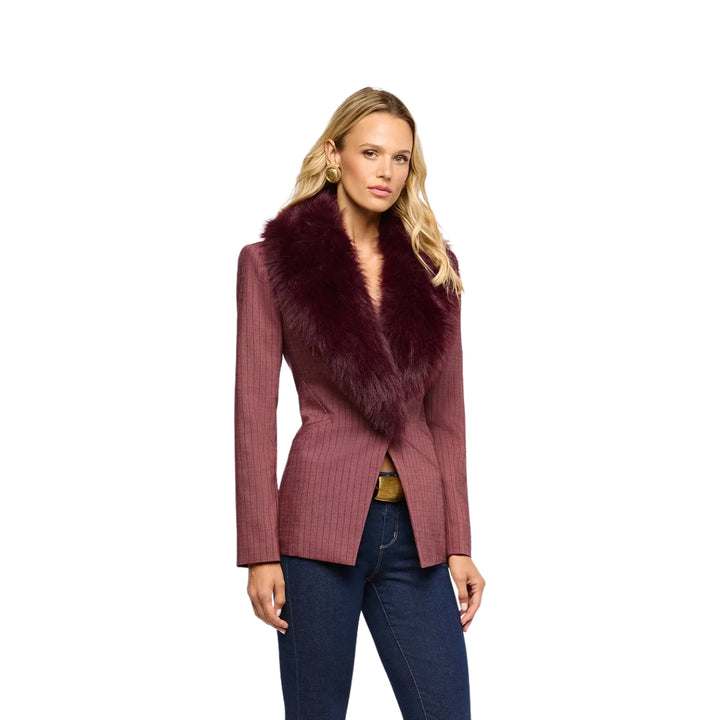 Sheila Fur Collar Blazer in Dark Mauve and Deep Sangria Stripe