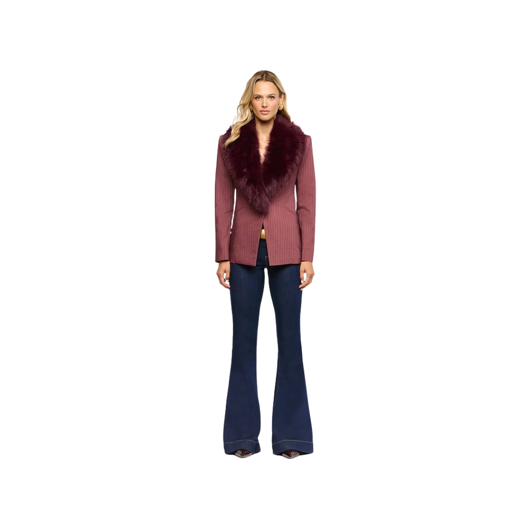 Sheila Fur Collar Blazer in Dark Mauve and Deep Sangria Stripe