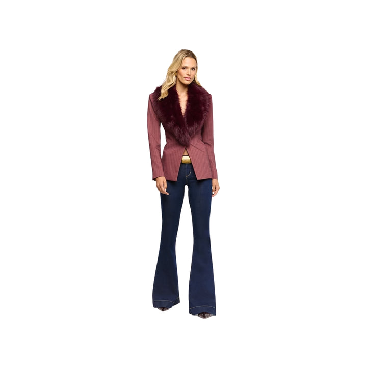 Sheila Fur Collar Blazer in Dark Mauve and Deep Sangria Stripe