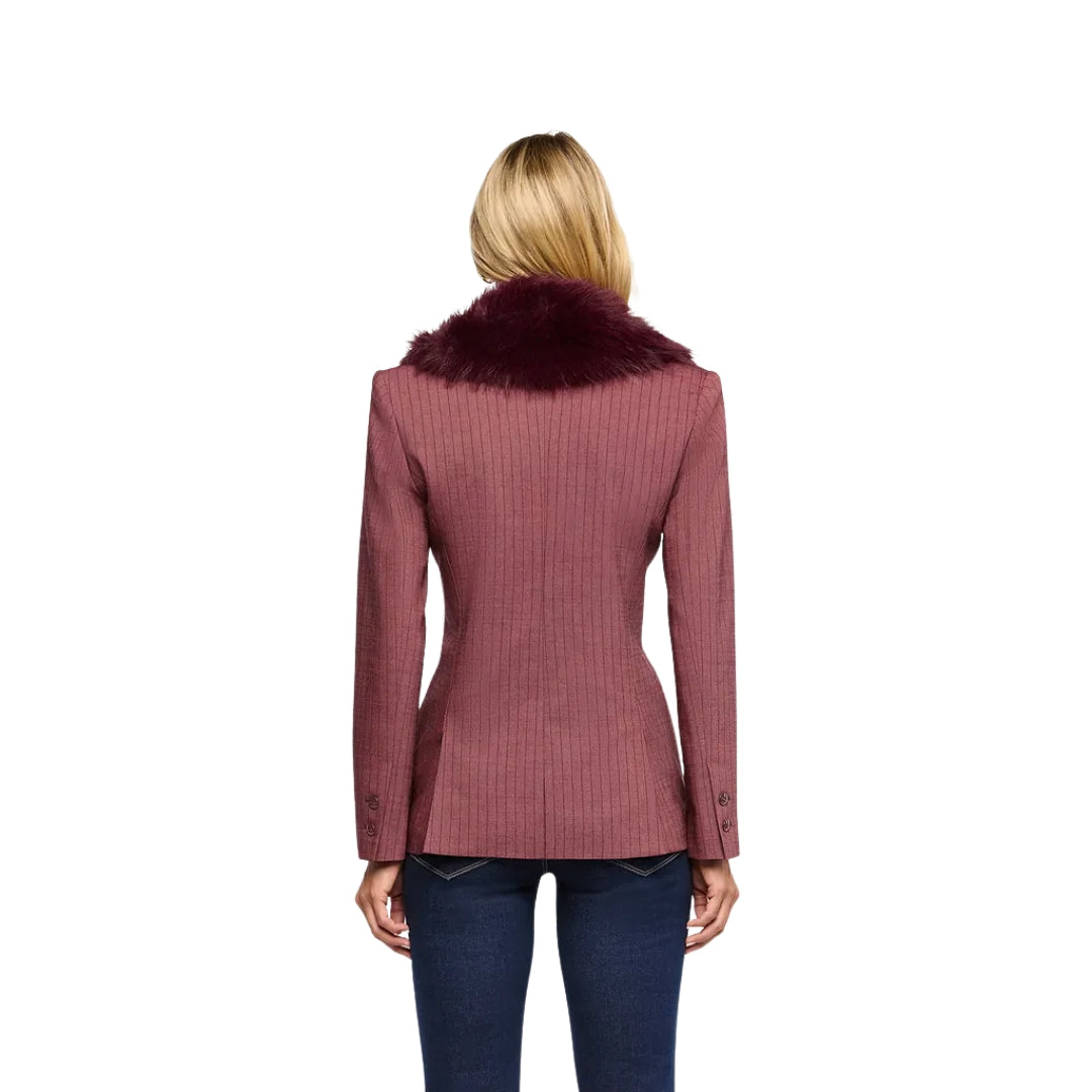 Sheila Fur Collar Blazer in Dark Mauve and Deep Sangria Stripe
