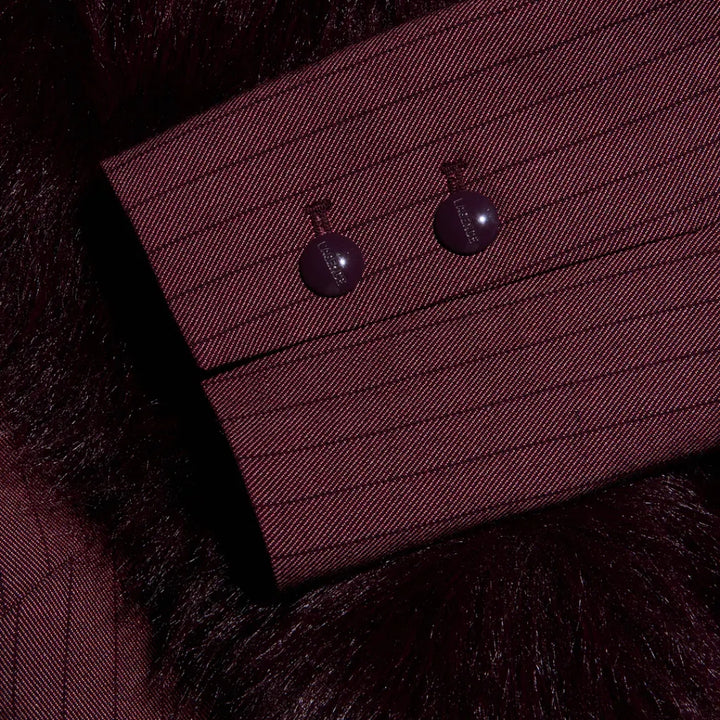 Sheila Fur Collar Blazer in Dark Mauve and Deep Sangria Stripe