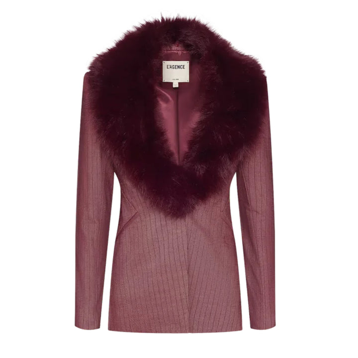 Sheila Fur Collar Blazer in Dark Mauve and Deep Sangria Stripe