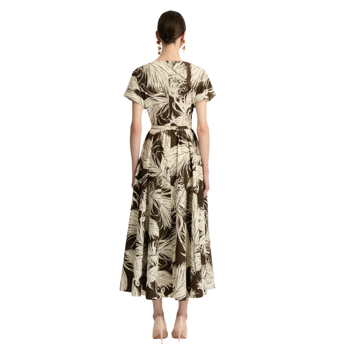 Short Sleeve All Over Feathers Poplin Dress