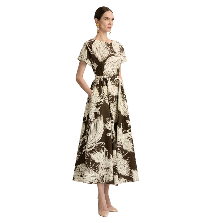 Short Sleeve All Over Feathers Poplin Dress