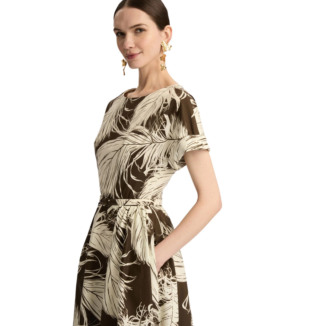 Short Sleeve All Over Feathers Poplin Dress