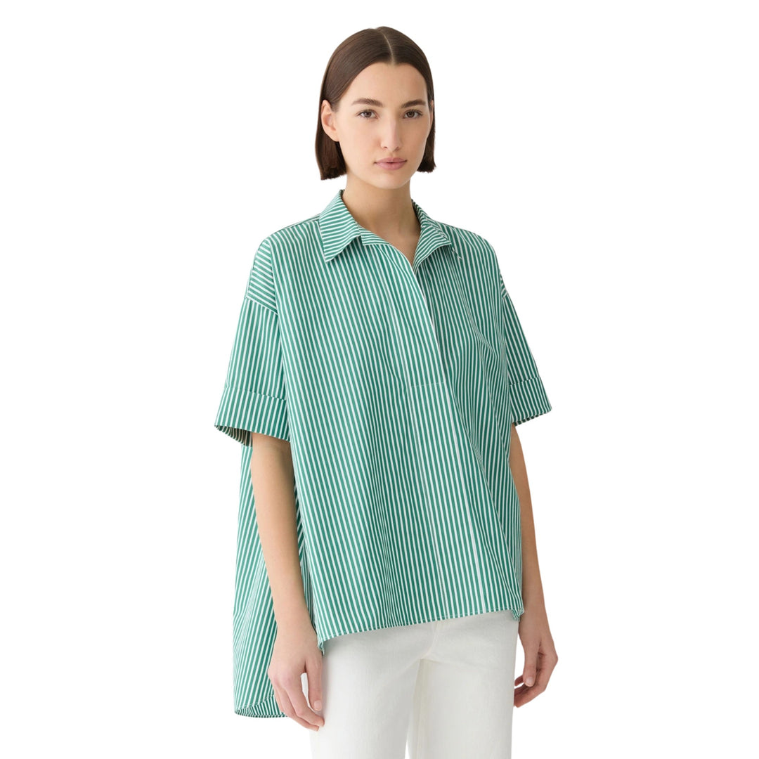 Short Sleeve High Low Swing Shirt in Grass Multi