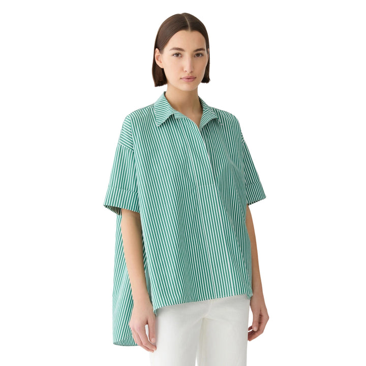 Short Sleeve High Low Swing Shirt in Grass Multi