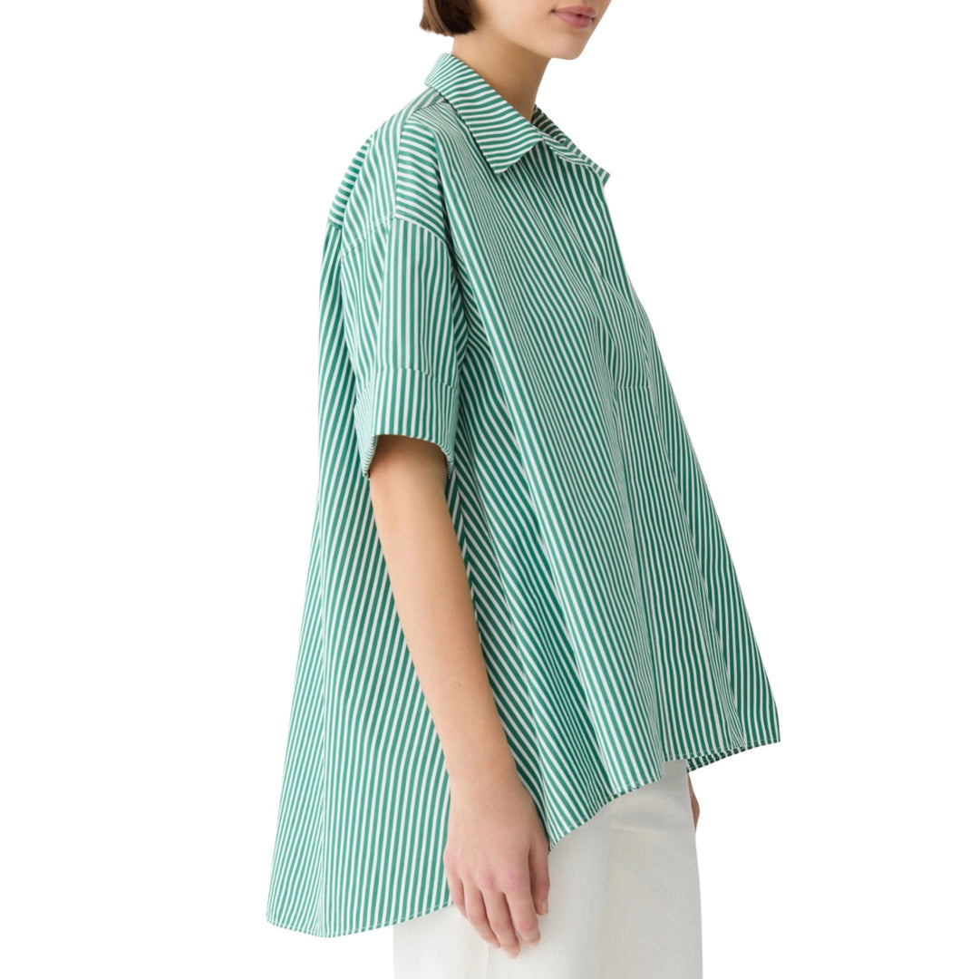 Short Sleeve High Low Swing Shirt in Grass Multi