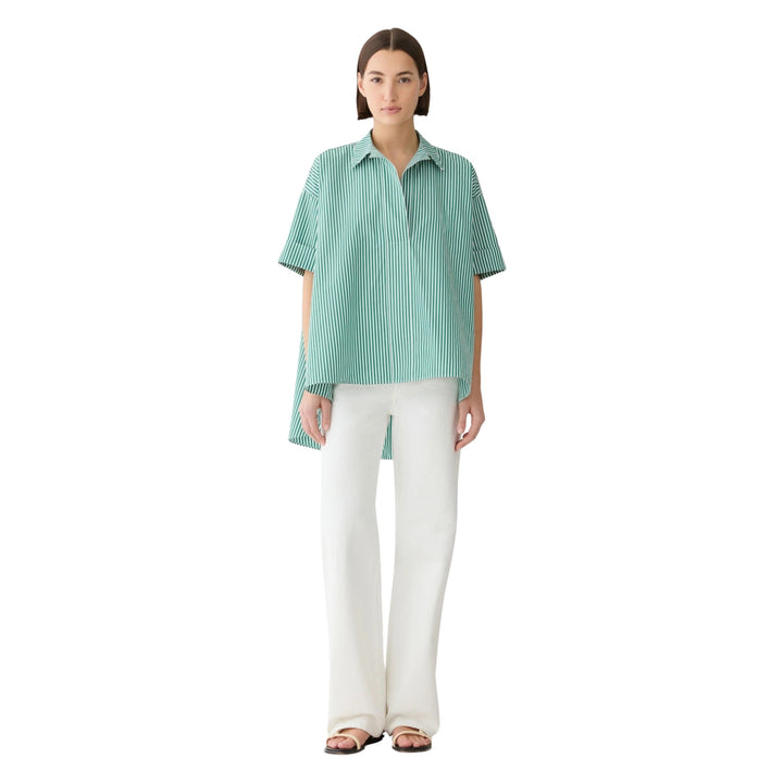 Short Sleeve High Low Swing Shirt in Grass Multi