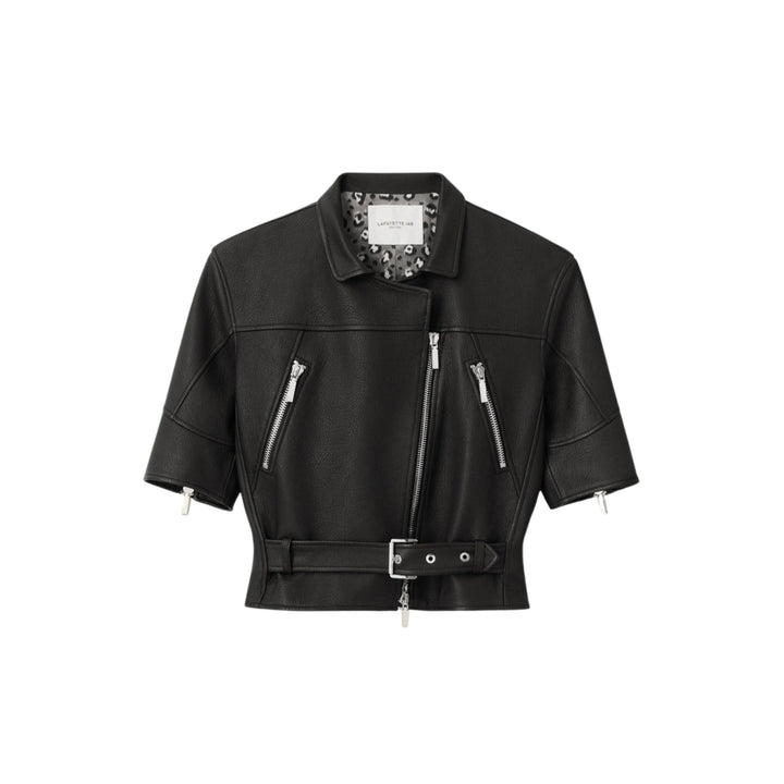 Short Sleeve Leather Jacket in Black