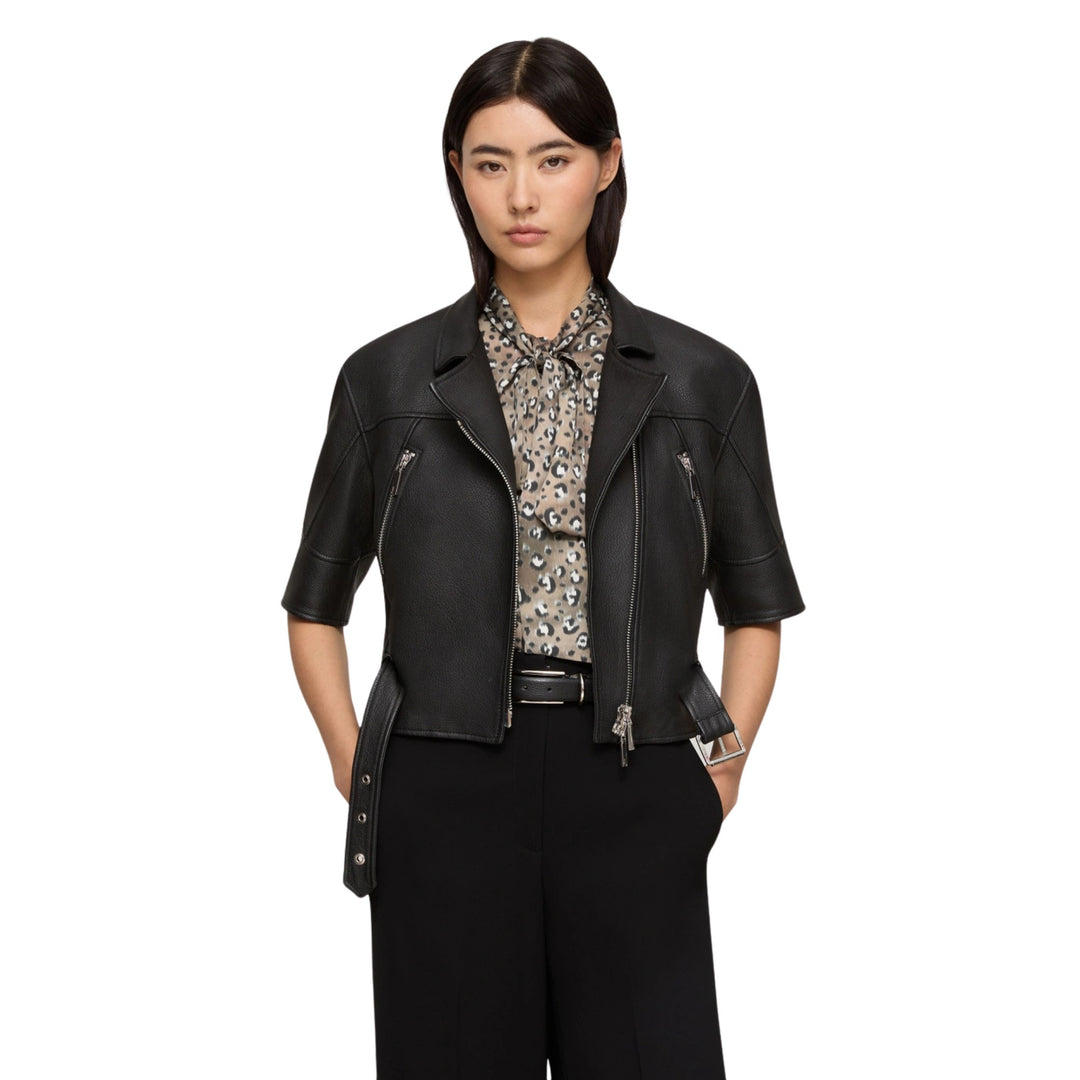 Short Sleeve Leather Jacket in Black