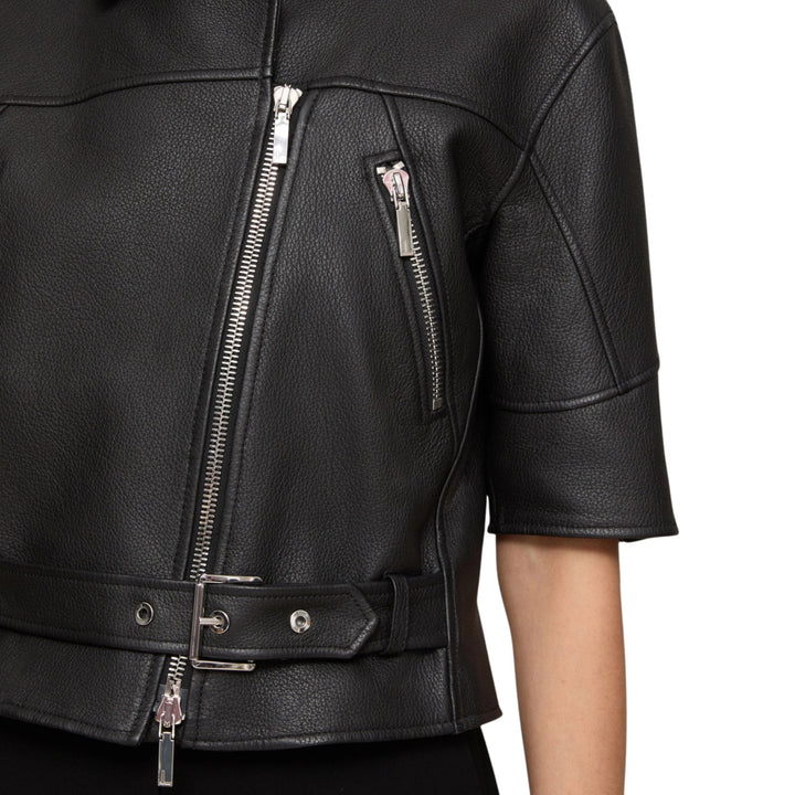 Short Sleeve Leather Jacket in Black
