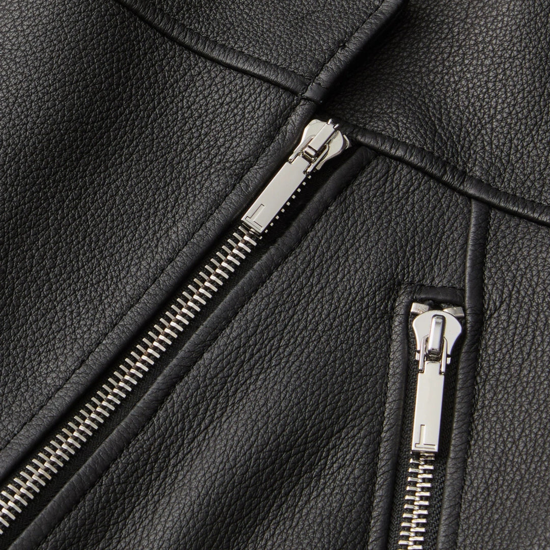 Short Sleeve Leather Jacket in Black