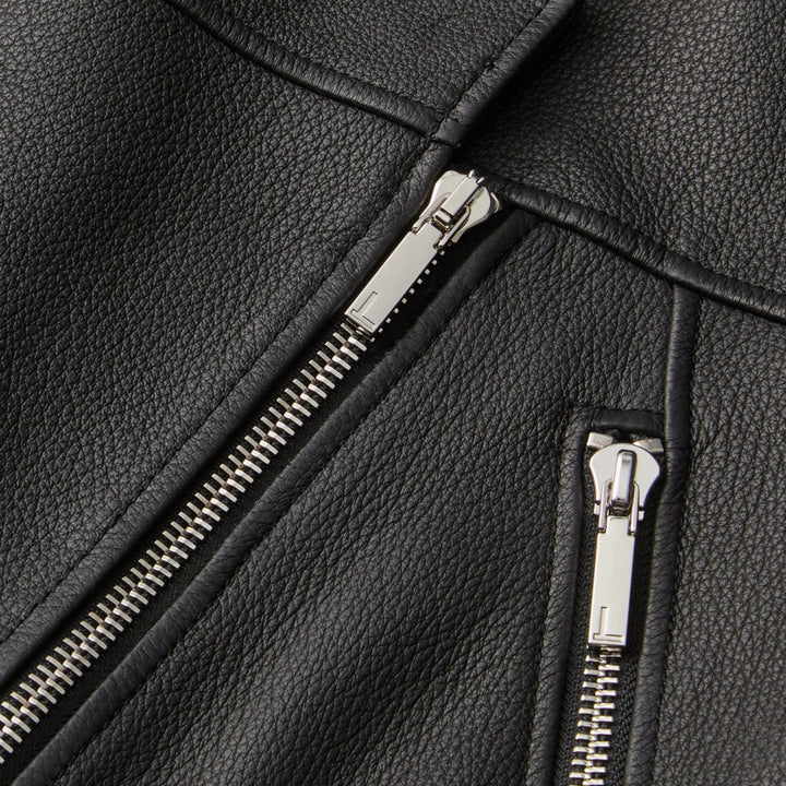 Short Sleeve Leather Jacket in Black