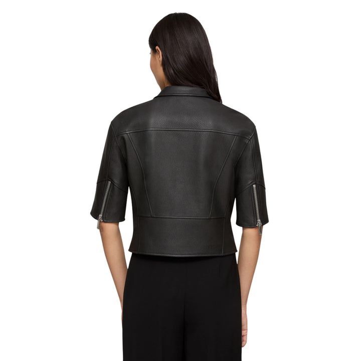 Short Sleeve Leather Jacket in Black