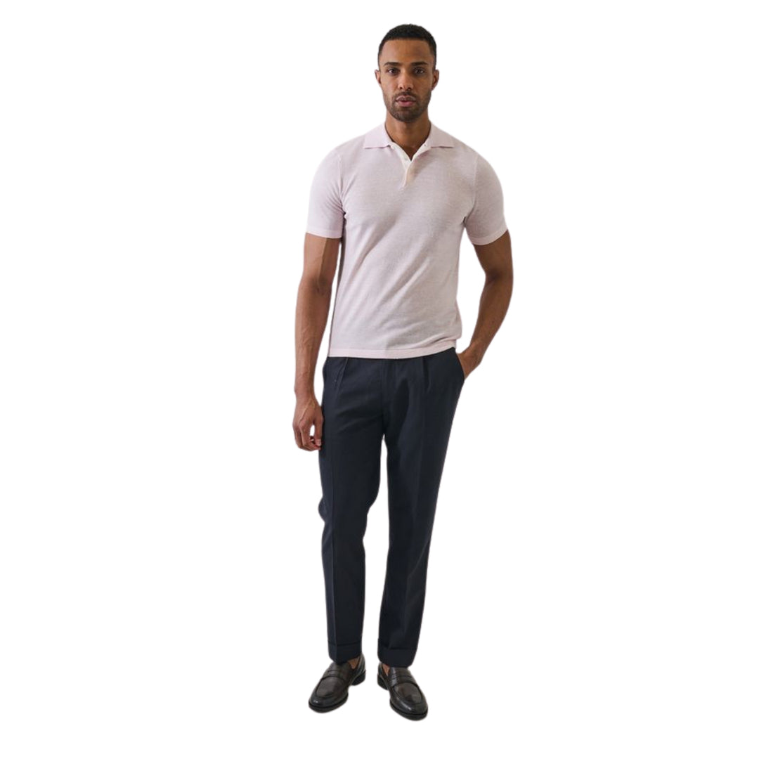 Light Pink Short Sleeve Merino Linen Contrast Polo