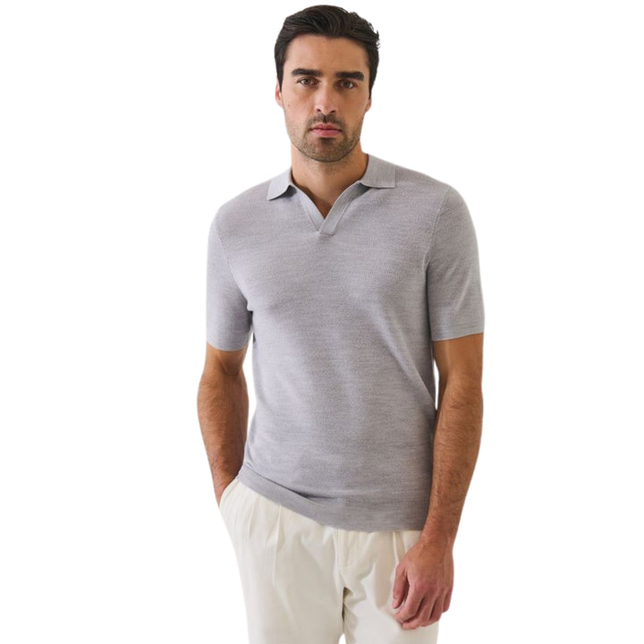 Frost Grey Merino Silk Short Sleeve Johnny Collar