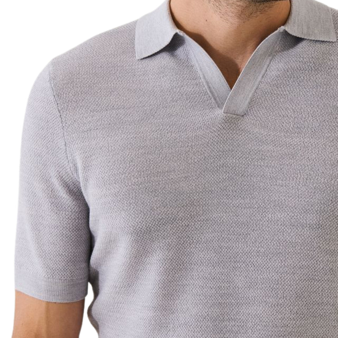 Frost Grey Merino Silk Short Sleeve Johnny Collar