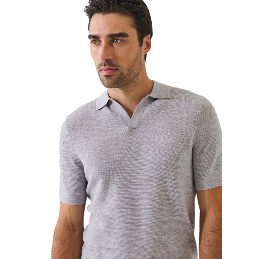 Frost Grey Merino Silk Short Sleeve Johnny Collar