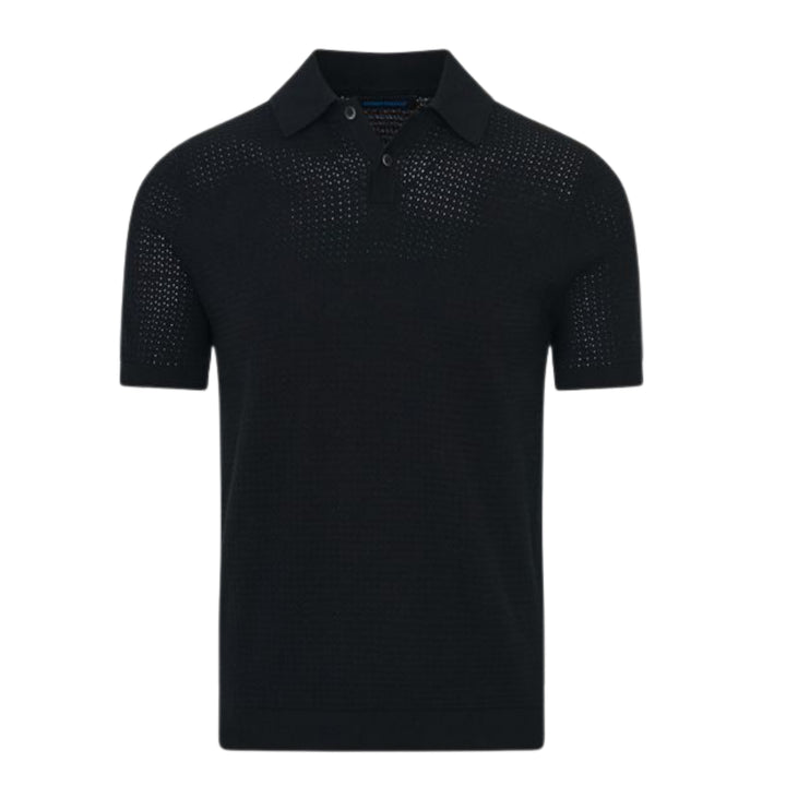 Black Short Sleeve Perforated Stitch Polo