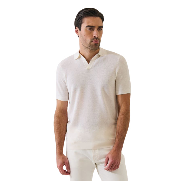 Off White Short Sleeve Perforated Stitch Polo