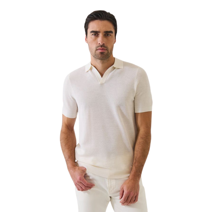 Off White Short Sleeve Perforated Stitch Polo