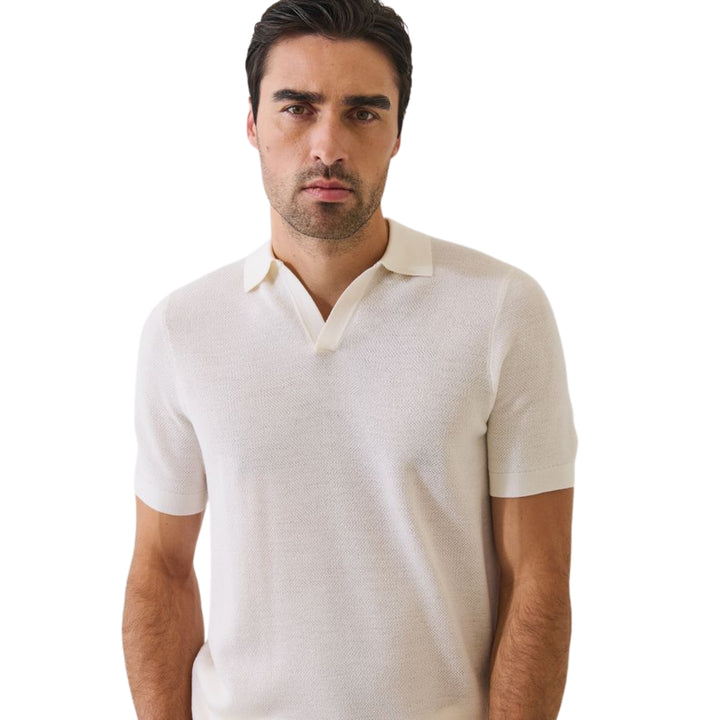 Off White Short Sleeve Perforated Stitch Polo