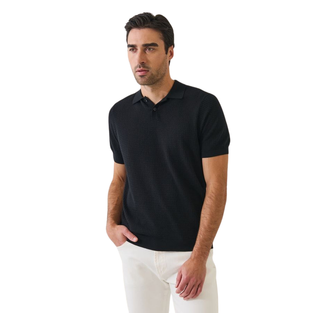 Black Short Sleeve Perforated Stitch Polo