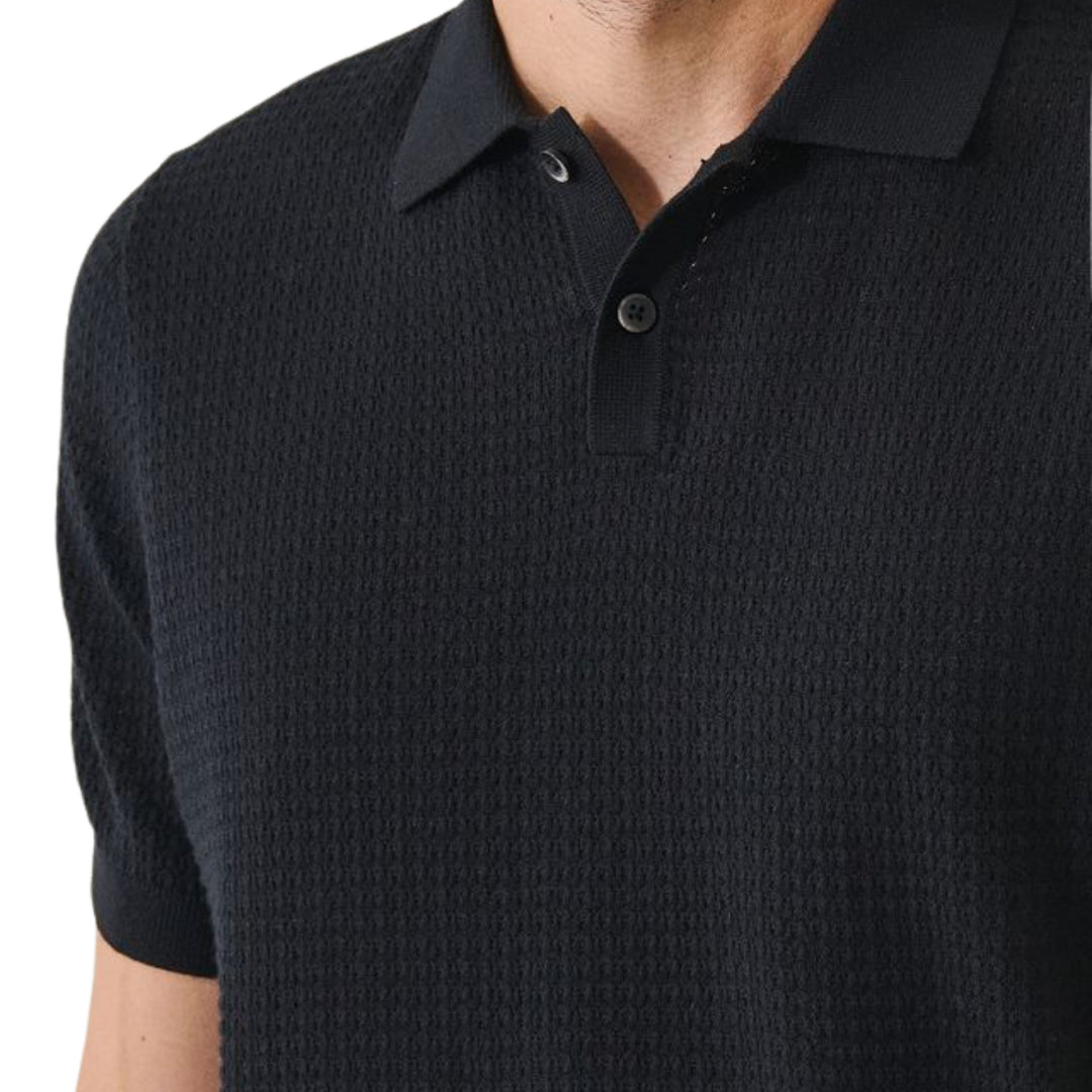 Black Short Sleeve Perforated Stitch Polo