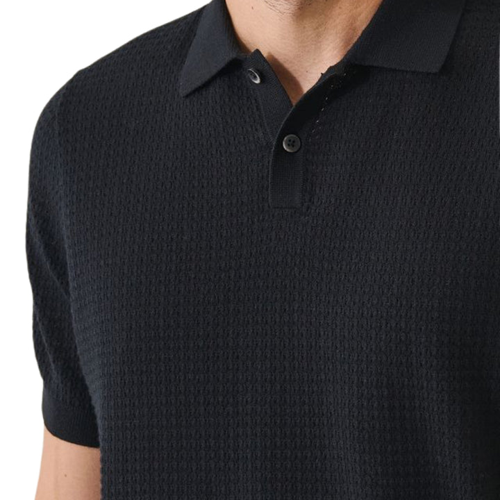 Black Short Sleeve Perforated Stitch Polo