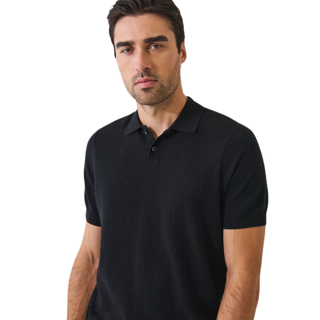 Black Short Sleeve Perforated Stitch Polo