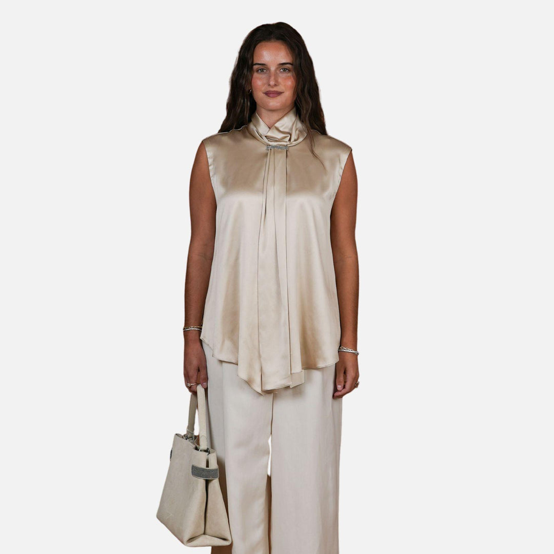Silk Satin Tie Neck Blouse