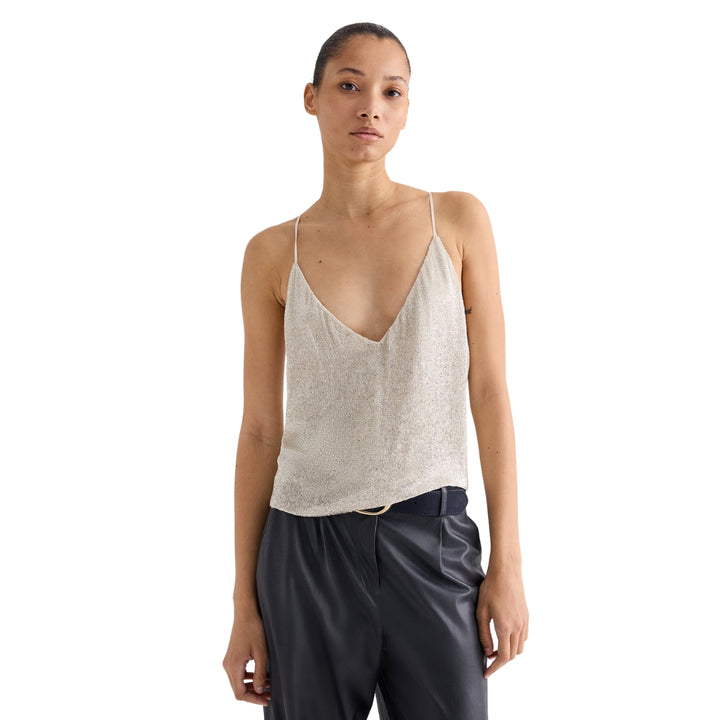 Simple Bugle Bead Cami Top in Ivory and Silver