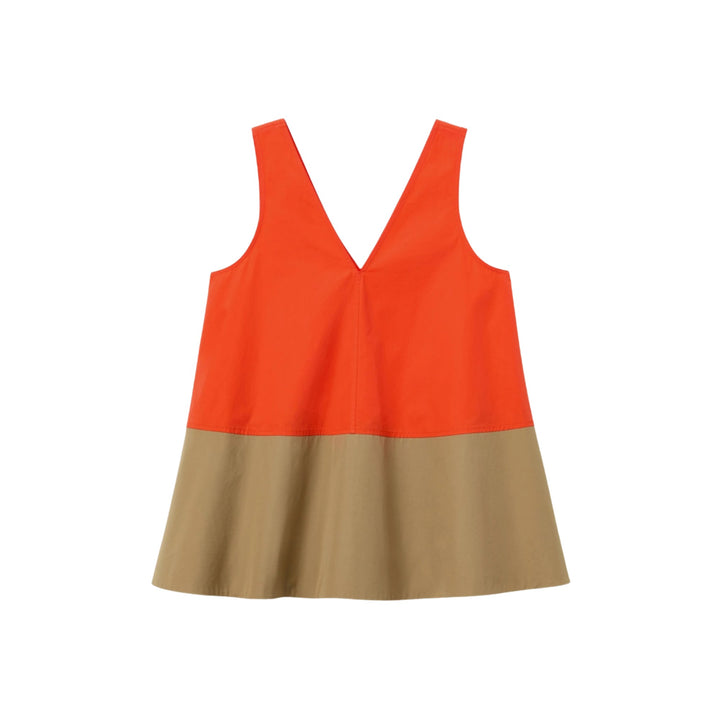 Sleeveless Double V Tank in Orange Poppy/Cadet Khaki