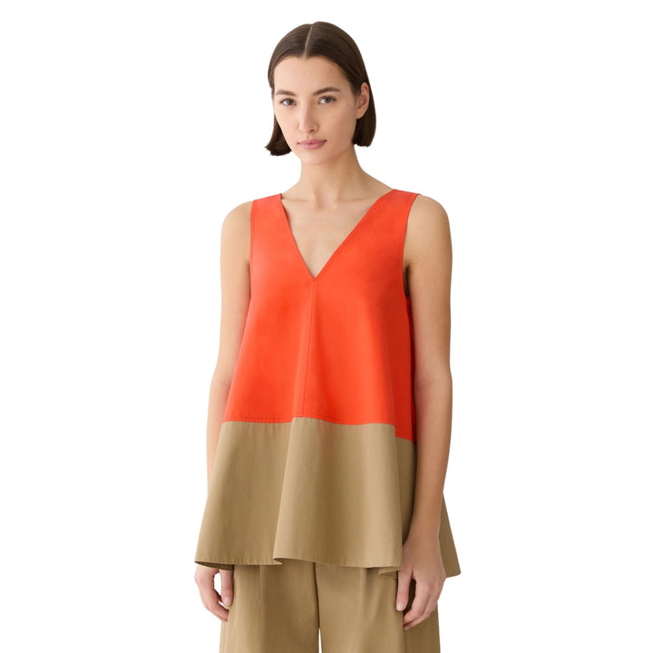 Sleeveless Double V Tank in Orange Poppy/Cadet Khaki