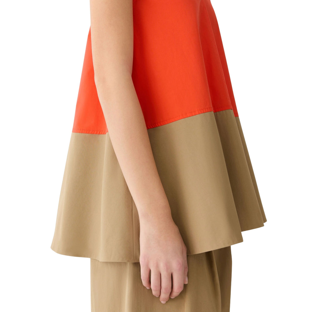 Sleeveless Double V Tank in Orange Poppy/Cadet Khaki