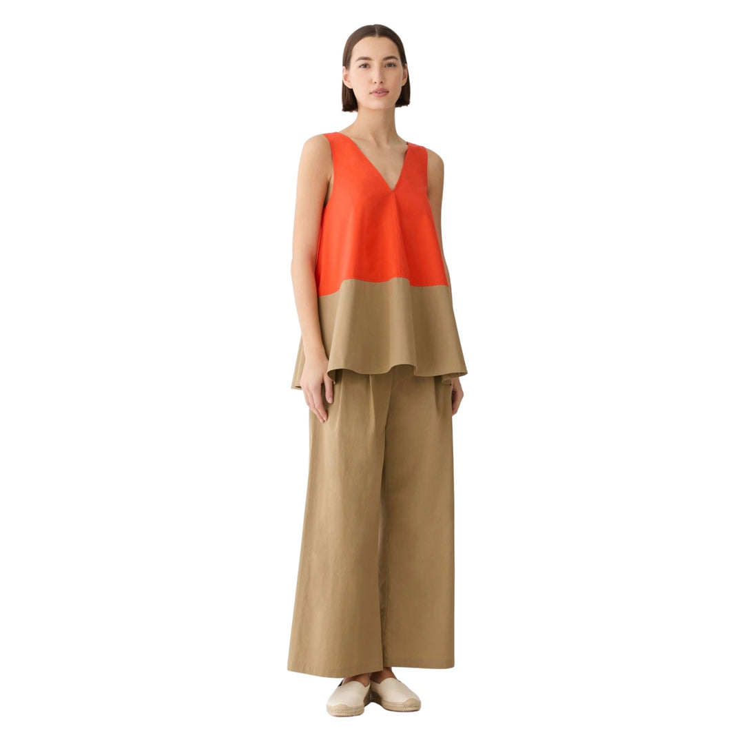 Sleeveless Double V Tank in Orange Poppy/Cadet Khaki