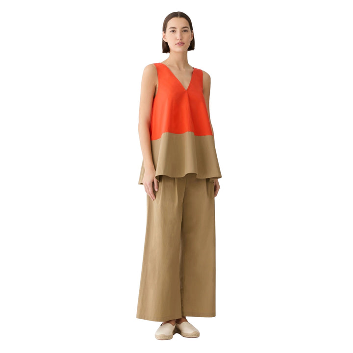 Sleeveless Double V Tank in Orange Poppy/Cadet Khaki