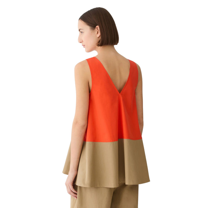 Sleeveless Double V Tank in Orange Poppy/Cadet Khaki