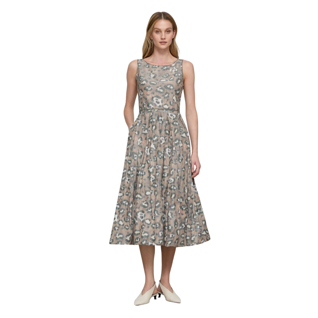 Sleeveless Dress with Bubble Hem Skirt in Brownstone Multi