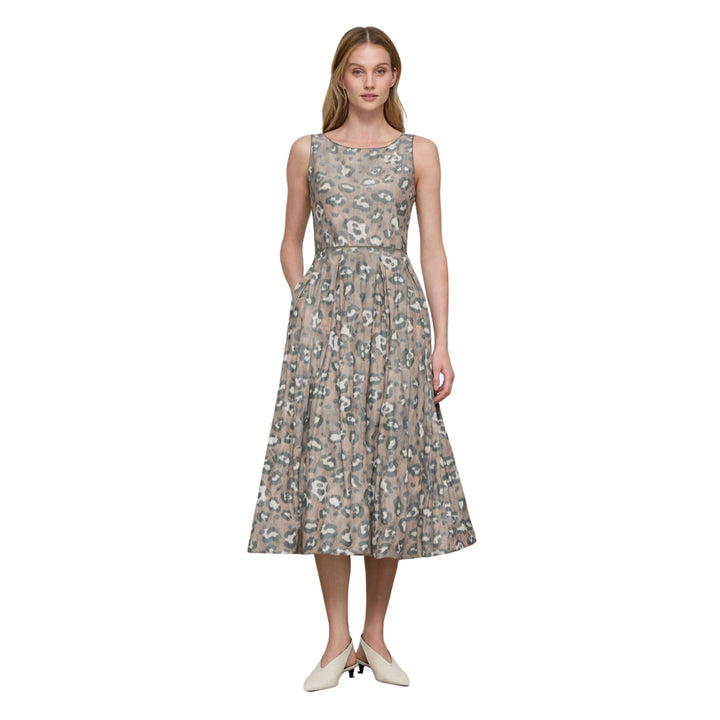 Sleeveless Dress with Bubble Hem Skirt in Brownstone Multi