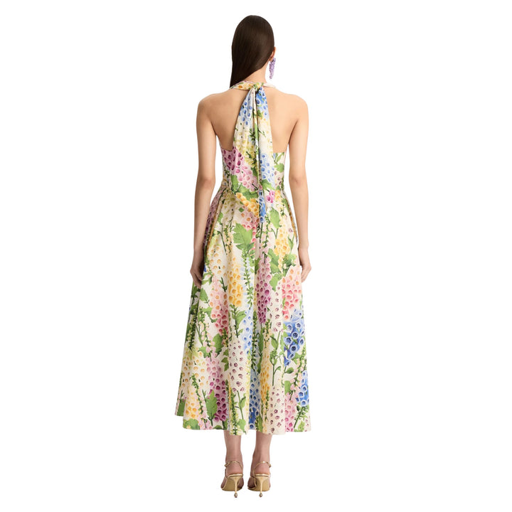 Sleeveless Halter Multi Foxgloves Poplin Dress