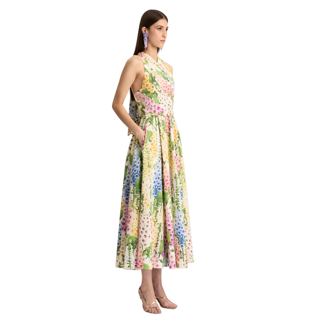 Sleeveless Halter Multi Foxgloves Poplin Dress