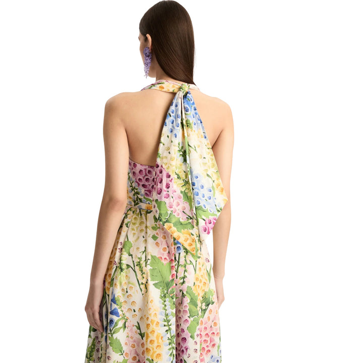 Sleeveless Halter Multi Foxgloves Poplin Dress