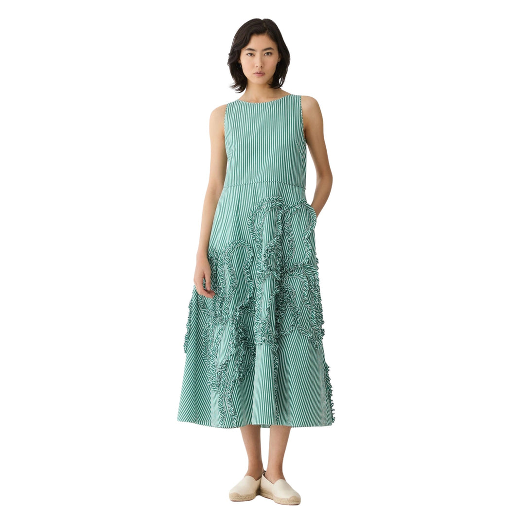 Sleeveless Midi Dress W/ Floral Applique in Grass Multi